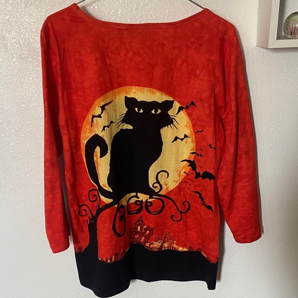🐈‍⬛Med. Black Cat Sequined Novelty T. 100% cotton❤️ Pit-to-Pit=20.25 inches - Picture 5 of 7